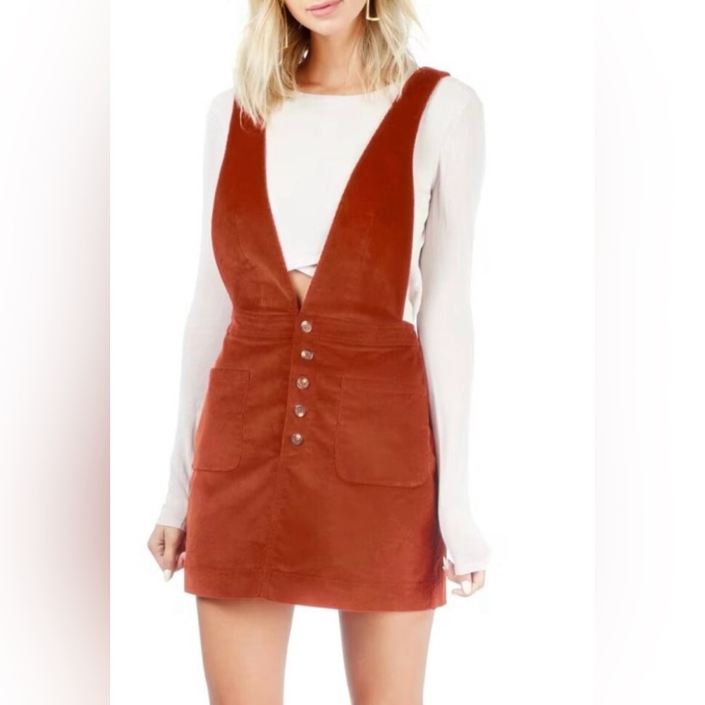 NWT FREE PEOPLE OLD SCHOOL LOVE PINAFORE CORDUROY DRESS SIZE 0